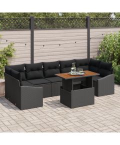 vidaXL Zestaw ogrodowy 8 elementów Czarny Rattan, Drewno Zestaw kanapowy Dārza mēbeļu komplekti