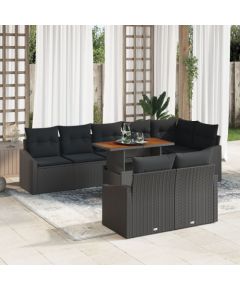 vidaXL Zestaw sofy ogrodowej 9 części Czarny i brązowy Rattan i drewno Dārza mēbeļu komplekti