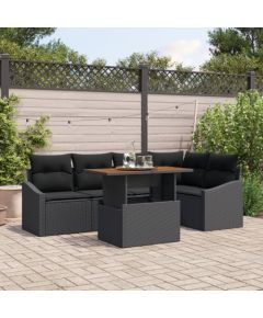 vidaXL Zestaw Sofy Ogrodowej Zestaw 6-częściowy Czarny Polirattan, Szkło Dārza mēbeļu komplekti