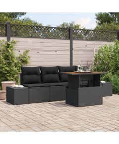 vidaXL Zestaw sofy ogrodowej 5-częściowy Czarny Rattan, Tkanina Dārza mēbeļu komplekti