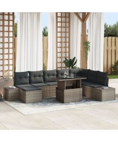 Zestaw sofy vidaXL do ogrodu Zestaw 9 elementów Szary Polirattan Dārza mēbeļu komplekti