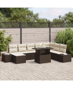 vidaXL 9-częściowy Zestaw Sof Ogrodowych Brązowy i Kremowy Rattan, Tkanina Dārza mēbeļu komplekti