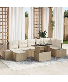 vidaXL Zestaw Sof Ogrodowych 8 elementów Beżowy Rattan, Poliester, Szkło Dārza mēbeļu komplekti