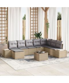 Zestaw sof ogrodowych vidaXL 9 elementów Beżowy i szary Rattan i tkanina Dārza mēbeļu komplekti