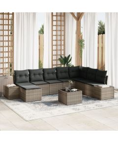 vidaXL Zestaw sofy ogrodowej Zestaw 9 Szary Rattan Sofa narożna Dārza mēbeļu komplekti