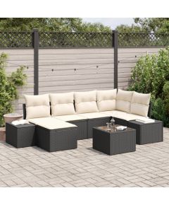 Zestaw sofy ogrodowej vidaXL Zestaw 7 Czarny i kremowy Rattan, poliester Dārza mēbeļu komplekti
