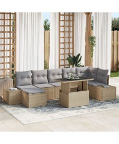 vidaXL Zestaw sofy ogrodowej Zestaw 8 Szary, Beżowy Rattan, Poliester Dārza mēbeļu komplekti