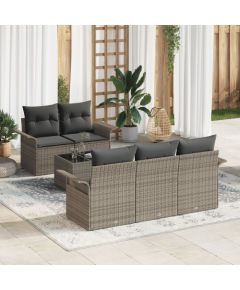 Zestaw sof ogrodowych vidaXL Zestaw 6 Szary Rattan, poliester Dārza mēbeļu komplekti