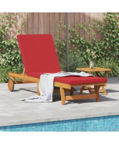 Vidaxl Leżak z kółkami i poduszką - Czerwony, Lite drewno Шезлонги и пляжные стулья