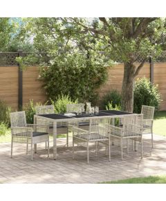 Vidaxl 7-częściowy zestaw do jedzenia w ogrodzie z poduszkami jasnoszary polirattan Dārza mēbeļu komplekti