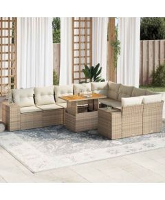 vidaXL 10-cz. zestaw mebli z poduszkami, beżowy, polirattan i akacja Dārza mēbeļu komplekti