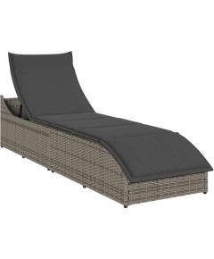 Vidaxl Składany leżak z poduszką i schowkiem Szary polirattan Шезлонги и пляжные стулья