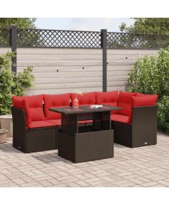 vidaXL 6-cz. zestaw mebli z poduszkami, brązowy, polirattan i akacja Dārza mēbeļu komplekti