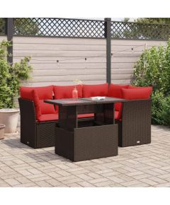 vidaXL 5-częściowy zestaw mebli z poduszkami, brązowy, polirattan i akacja Dārza mēbeļu komplekti