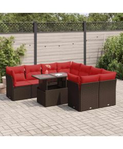 vidaXL 9-częściowy zestaw mebli z poduszkami, brązowy, polirattan i akacja Dārza mēbeļu komplekti