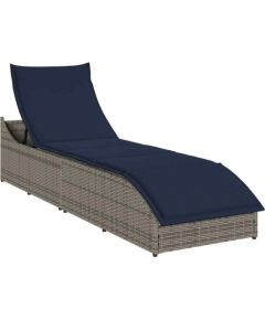 vidaXL Składany leżak z poduszką i schowkiem Szary polirattan Шезлонги и пляжные стулья