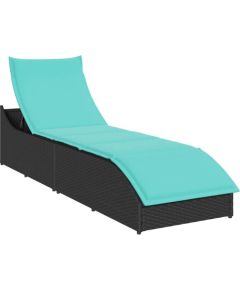 vidaXL Składany leżak z poduszką i schowkiem Czarny polirattan Шезлонги и пляжные стулья