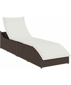 vidaXL Składany leżak z poduszką i schowkiem Brązowy polirattan Шезлонги и пляжные стулья
