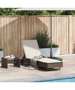 vidaXL Leżak na kółkach, z poduszką, brązowy, polirattan Шезлонги и пляжные стулья