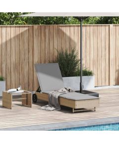 vidaXL Leżak na kółkach, z poduszką, beżowy, polirattan Шезлонги и пляжные стулья