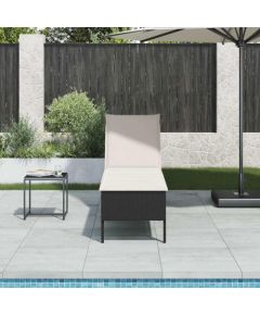 vidaXL Leżak z poduszką Czarny 55x200x44cm polirattan Шезлонги и пляжные стулья