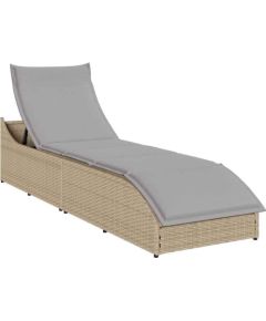 vidaXL Składany leżak z poduszką i schowkiem Beżowy polirattan Шезлонги и пляжные стулья