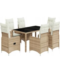 vidaXL 7-częściowy zestaw mebli bistro z poduszkami, beżowy, polirattan Dārza mēbeļu komplekti