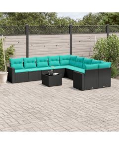 vidaXL 11-częściowy zestaw wypoczynkowy do ogrodu, poduszki czarny rattan PE Dārza mēbeļu komplekti