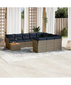 vidaXL 11-cz. zestaw mebli ogrodowych z poduszkami, szary rattan PE Dārza mēbeļu komplekti