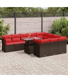 Vidaxl 11-cz. zestaw mebli z poduszkami, brązowy, polirattan i akacja Dārza mēbeļu komplekti