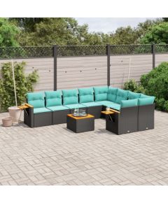 Vidaxl 10-cz. zestaw wypoczynkowy do ogrodu, z poduszkami, czarny Dārza mēbeļu komplekti