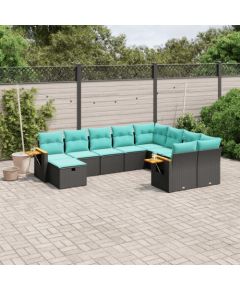 Vidaxl 10-cz. zestaw wypoczynkowy do ogrodu, z poduszkami, czarny Dārza mēbeļu komplekti