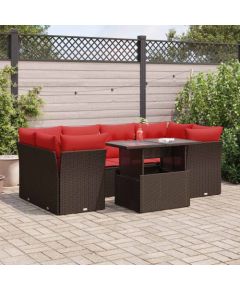 Vidaxl 7-cz. zestaw mebli z poduszkami, brązowy, polirattan i akacja Dārza mēbeļu komplekti