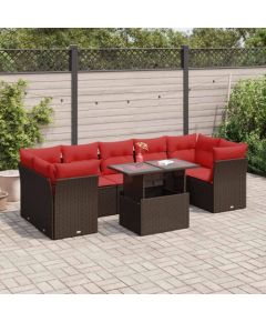 vidaXL 8-cz. zestaw mebli z poduszkami, brązowy, polirattan i akacja Dārza mēbeļu komplekti