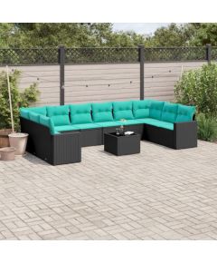 vidaXL 11-cz. zestaw wypoczynkowy do ogrodu, poduszki czarny rattan PE Dārza mēbeļu komplekti