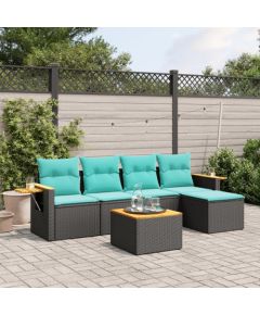 vidaXL 6-cz. zestaw wypoczynkowy do ogrodu, z poduszkami, czarny Dārza mēbeļu komplekti