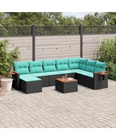 vidaXL 9-cz. zestaw wypoczynkowy do ogrodu, z poduszkami, czarny Dārza mēbeļu komplekti