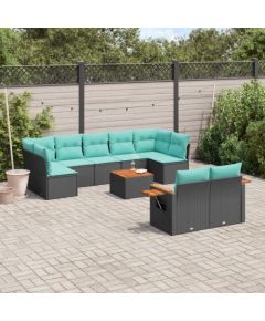 vidaXL 10-cz. zestaw wypoczynkowy do ogrodu, z poduszkami, czarny Dārza mēbeļu komplekti