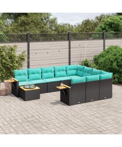 vidaXL 11-cz. zestaw wypoczynkowy do ogrodu, poduszki czarny rattan PE Dārza mēbeļu komplekti