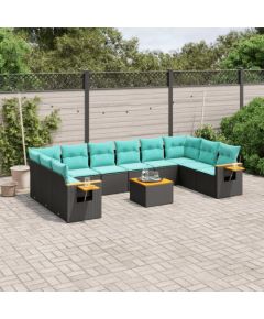 vidaXL 11-cz. zestaw wypoczynkowy do ogrodu, poduszki czarny rattan PE Dārza mēbeļu komplekti