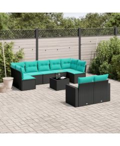 vidaXL 10-cz. zestaw wypoczynkowy do ogrodu, z poduszkami, czarny Dārza mēbeļu komplekti