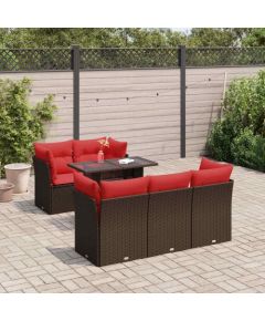 vidaXL 6-cz. zestaw mebli z poduszkami, brązowy, polirattan i akacja Dārza mēbeļu komplekti