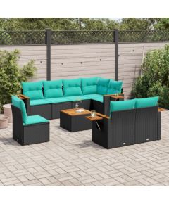 vidaXL 9-cz. zestaw wypoczynkowy do ogrodu, z poduszkami, czarny Dārza mēbeļu komplekti