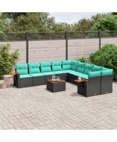 vidaXL 11-cz. zestaw wypoczynkowy do ogrodu, poduszki czarny rattan PE Dārza mēbeļu komplekti