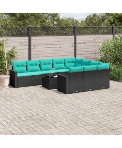 vidaXL 11-cz. zestaw wypoczynkowy do ogrodu, poduszki czarny rattan PE Dārza mēbeļu komplekti