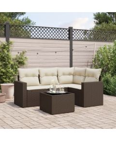 vidaXL 5-częściowy zestaw mebli ogrodowych z poduszkami, brązowy, polirattan Dārza mēbeļu komplekti