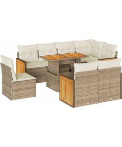 vidaXL 9-częściowy zestaw mebli z poduszkami, beżowy, polirattan i akacja Dārza mēbeļu komplekti