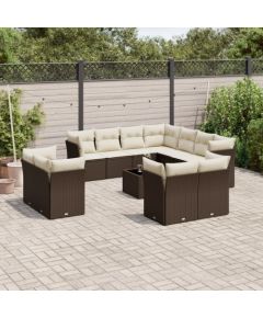 vidaXL 12-częściowy zestaw mebli do ogrodu, z poduszkami brązowe polirattan Dārza mēbeļu komplekti