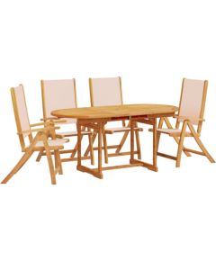 vidaXL 5-częściowy zestaw mebli ogrodowych, lite drewno akacjowe i textilene Dārza mēbeļu komplekti