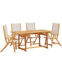 vidaXL 5-częściowy zestaw mebli ogrodowych, lite drewno akacjowe i textilene Dārza mēbeļu komplekti